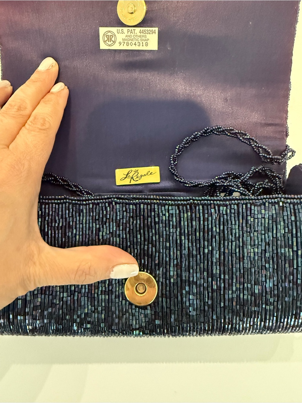 Beaded Floral Pattern Evening Bag - Navy - Picture 6 of 12